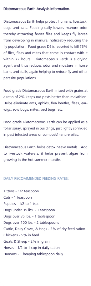  Diatomaceous Earth Analysis Information.  Diatomaceous Earth h